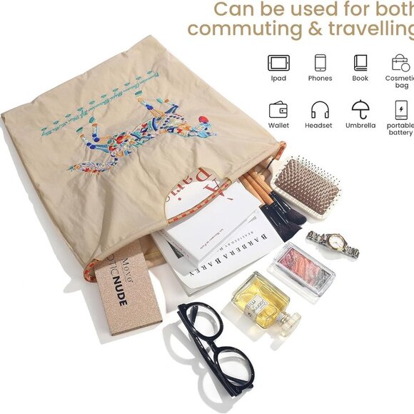 Elegant Large Nylon Tote Bag for Women - Perfect for Beach & Shopping (24"x18") - Picture 3 of 6